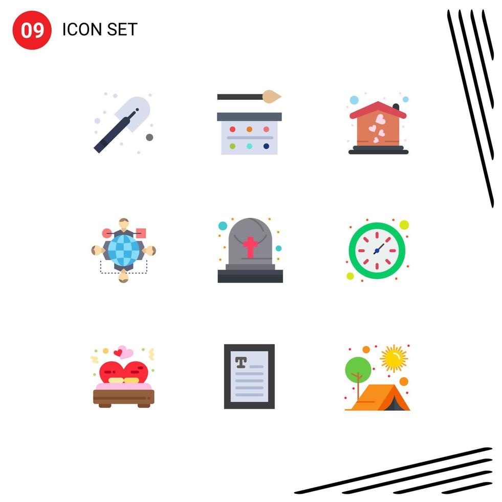 Modern Set of 9 Flat Colors Pictograph of grave meeting home operation instruction Editable Vector Design Elements