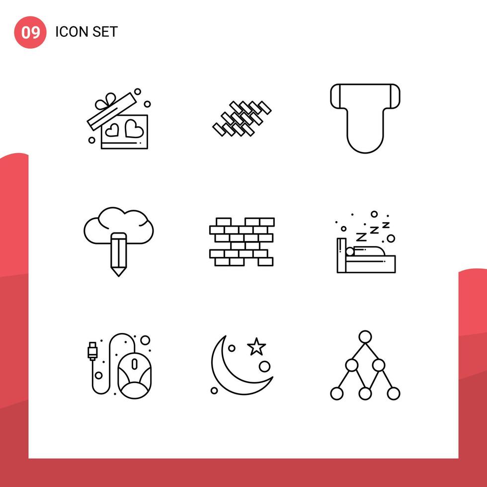 Universal Icon Symbols Group of 9 Modern Outlines of bricks pencil construction creative pampers Editable Vector Design Elements