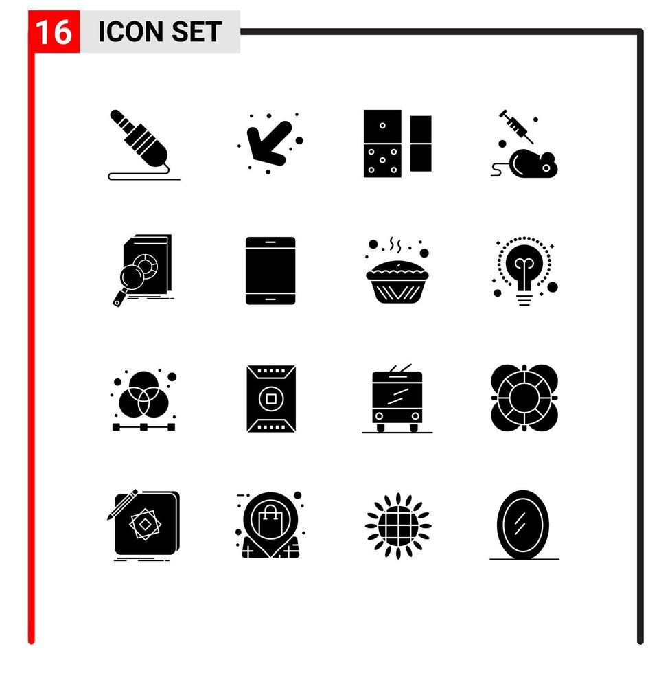 Pictogram Set of 16 Simple Solid Glyphs of market data domino analysis mouse Editable Vector Design Elements