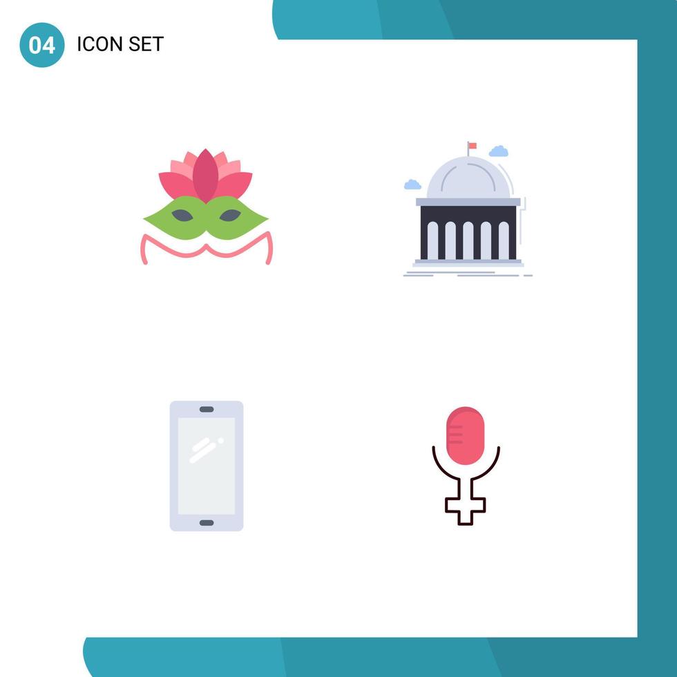 símbolos de iconos universales grupo de 4 iconos planos modernos de máscara de carnaval biblioteca de teléfonos inteligentes que aprenden elementos de diseño de vectores editables de android