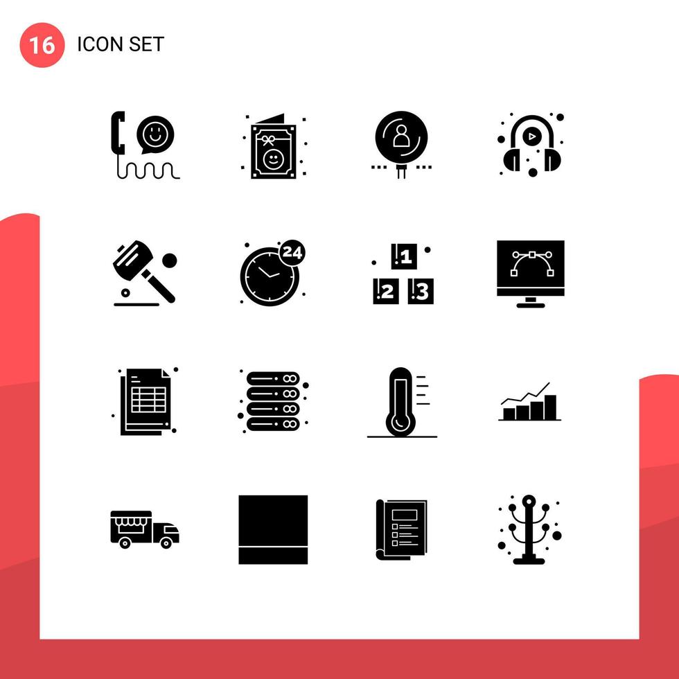 Pack of 16 creative Solid Glyphs of play headphone party e learning professional Editable Vector Design Elements