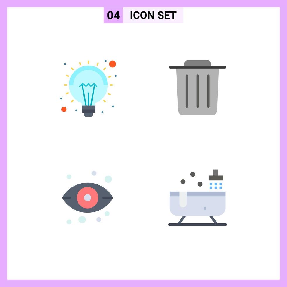 Pictogram Set of 4 Simple Flat Icons of bulb storage lamp trash bathroom Editable Vector Design Elements