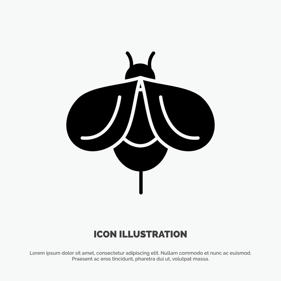 Bee Fly Honey Bug solid Glyph Icon vector