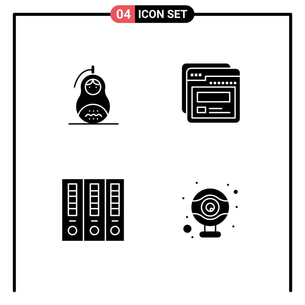 Group of 4 Solid Glyphs Signs and Symbols for fraud archive peace template file folder Editable Vector Design Elements