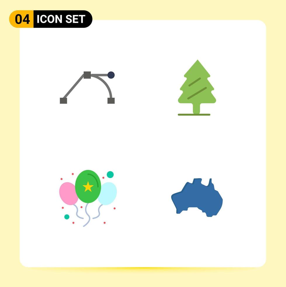 grupo de 4 iconos planos modernos establecidos para elementos de diseño de vectores editables australianos del árbol de la naturaleza de la fiesta ancla