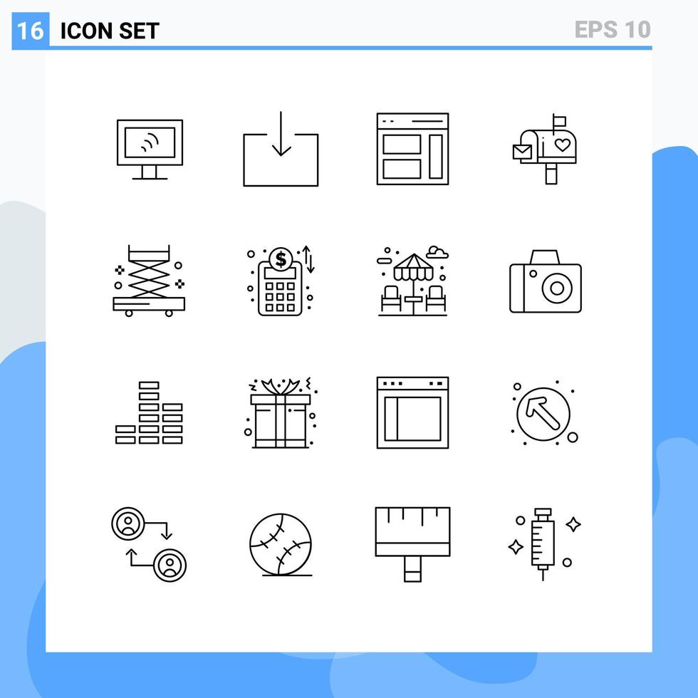 Modern Set of 16 Outlines and symbols such as industry letter box right letter mail Editable Vector Design Elements