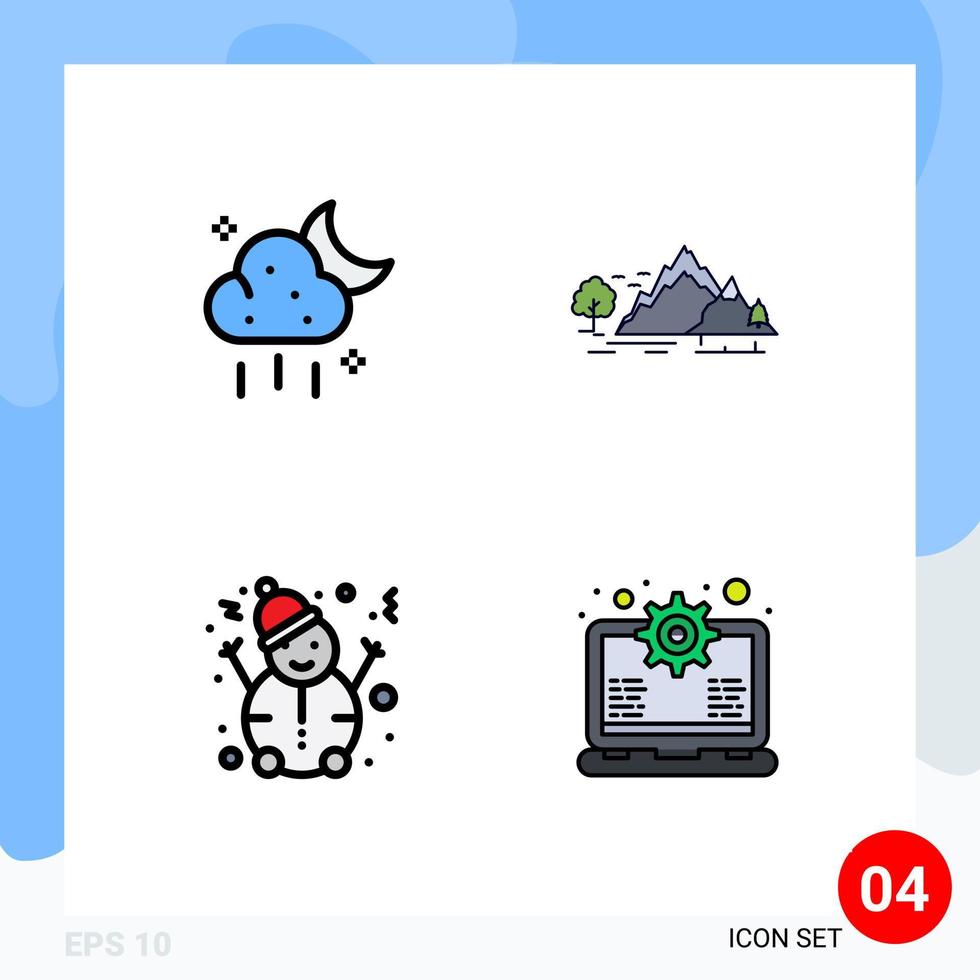 Group of 4 Modern Filledline Flat Colors Set for cloud man weather nature snowman Editable Vector Design Elements