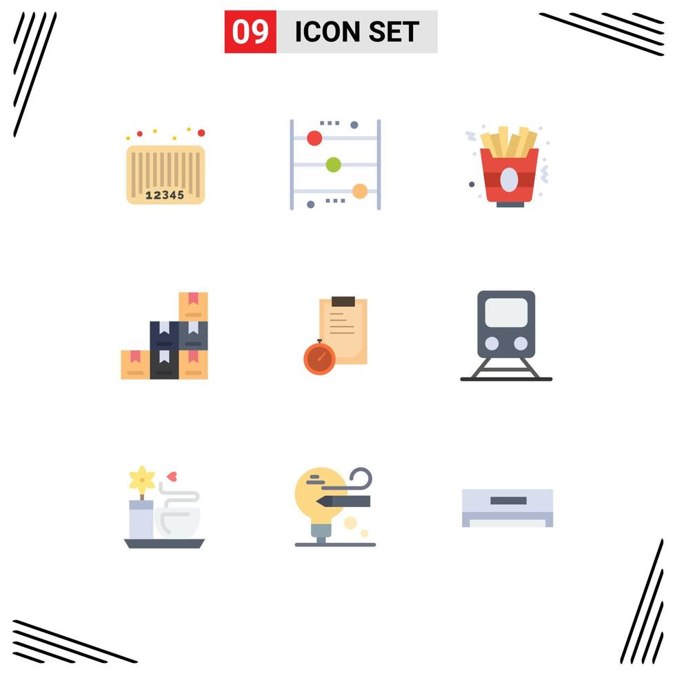 Pack of 9 creative Flat Colors of business logistic counting boxes french fries Editable Vector Design Elements