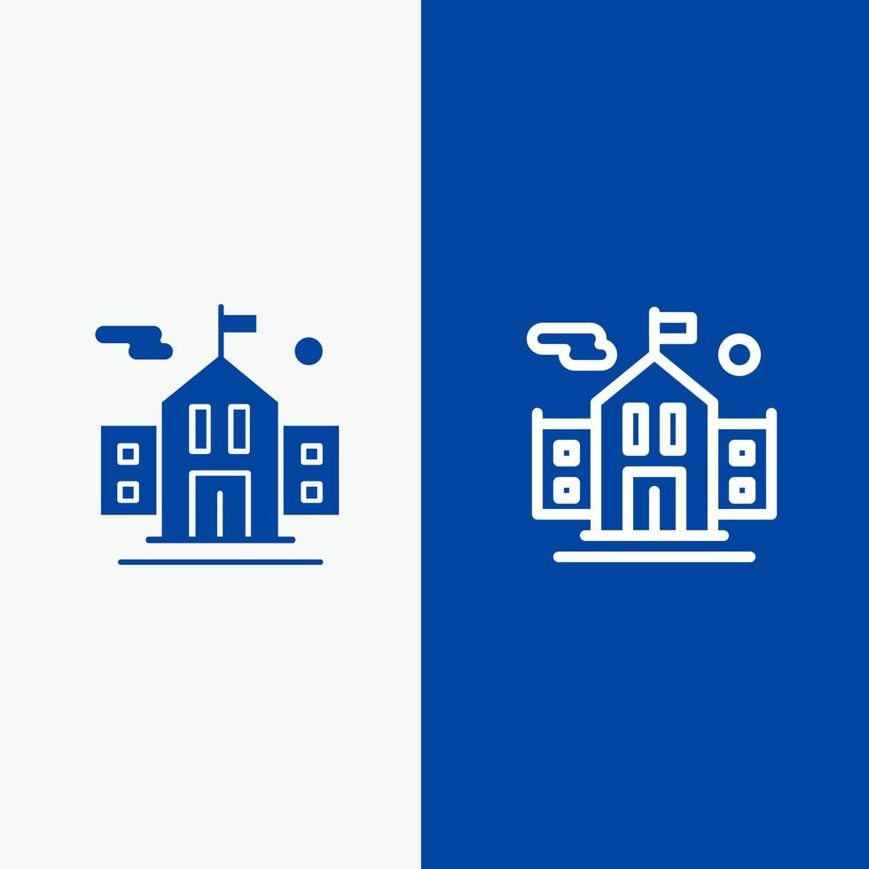 bandera de la escuela línea de educación y glifo icono sólido bandera azul línea y glifo icono sólido bandera azul vector