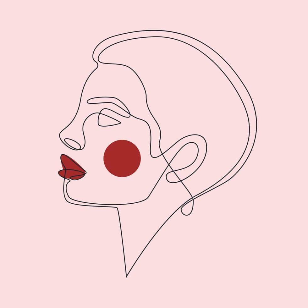 cartel abstracto con cara de mujer mínima.estilo de dibujo de una línea. concepto de moda, mujer belleza minimalista. retrato vectorial de una mujer. por concepto de belleza, estampado de camisetas, postal, afiche. eps 10 vector