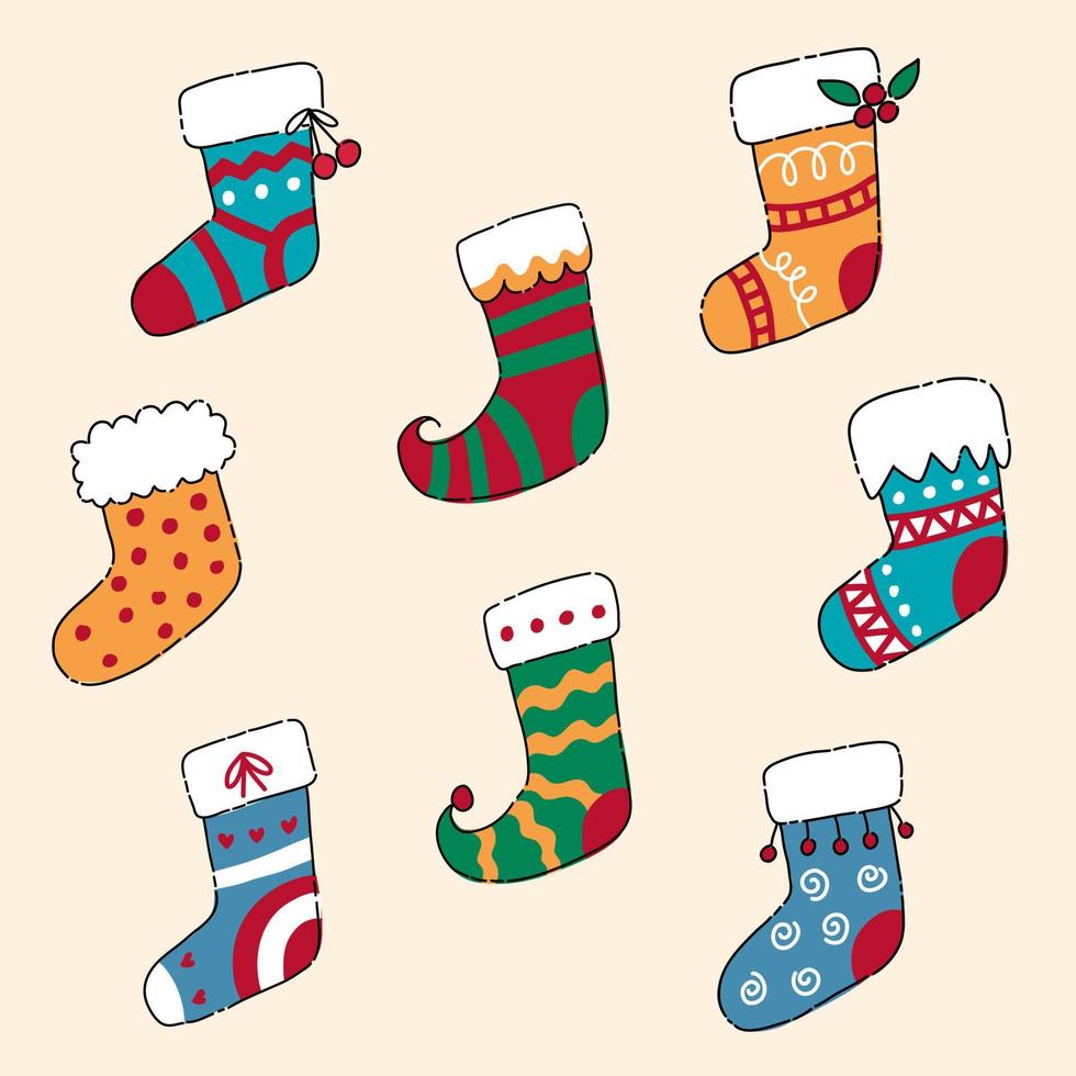 lindo garabato calcetines navideños vector