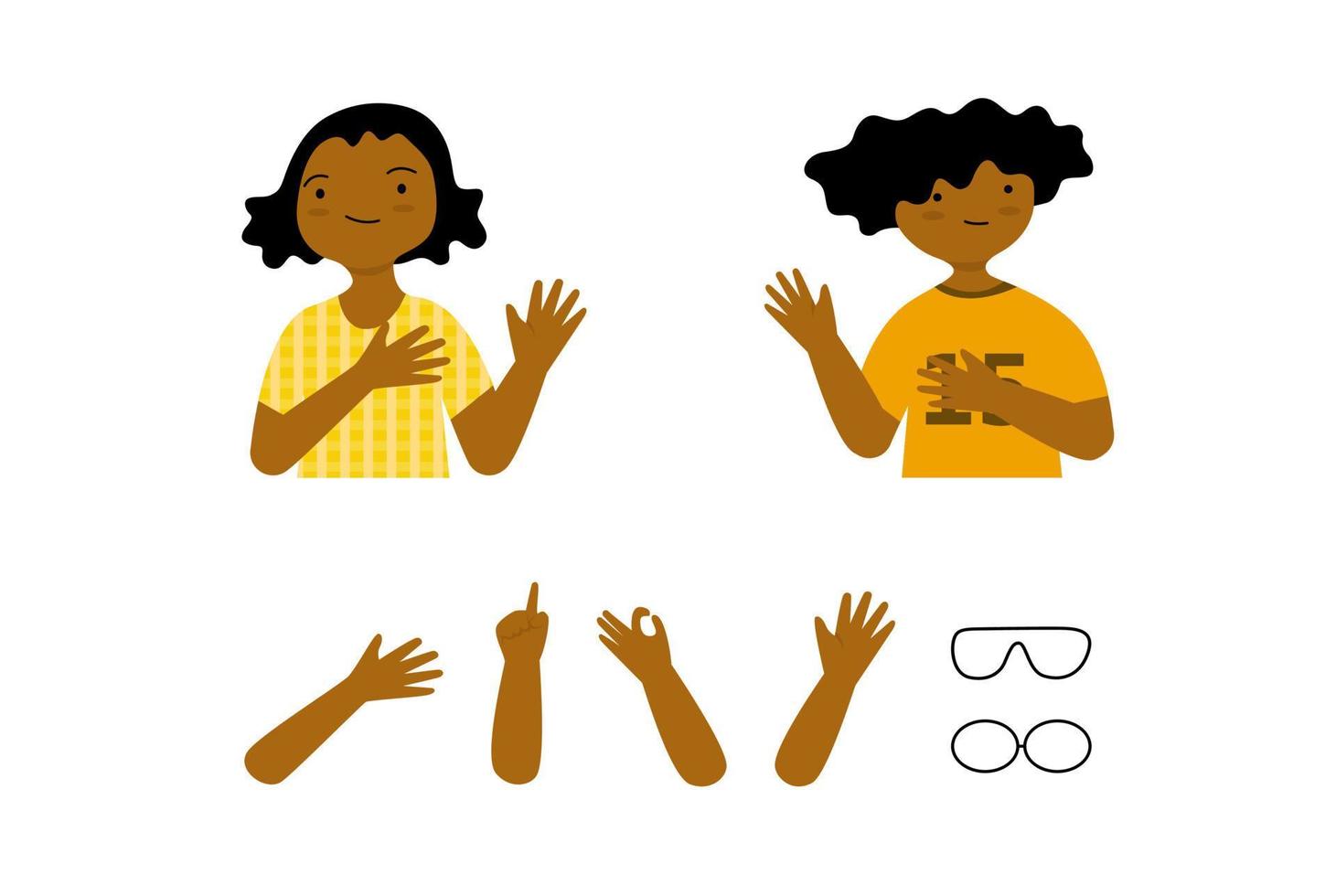 Set of modern kid character, boy and girl with part of top body. vector