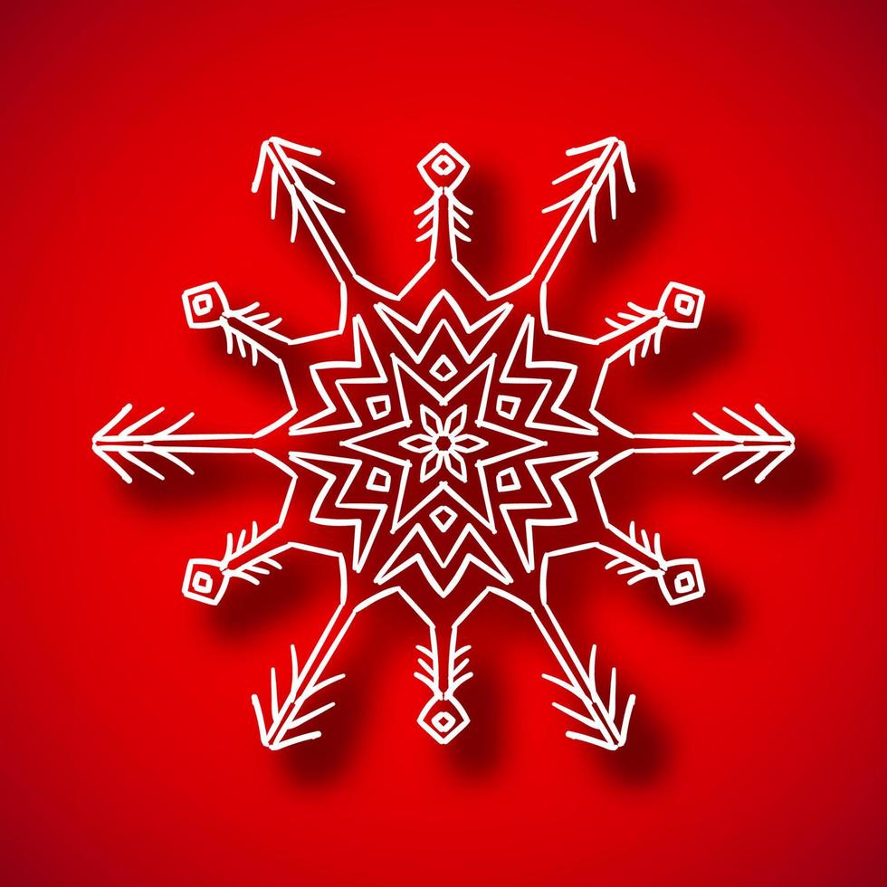 Beautiful snowflake with shadow on red background vector