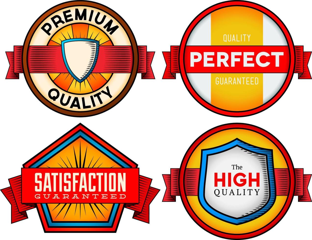 Set of colorful vintage premium quality labels vector