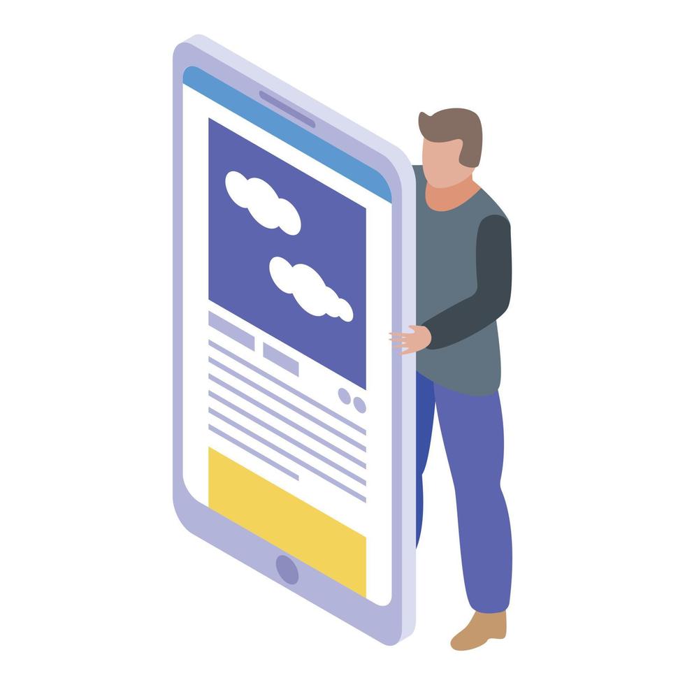 Smartphone addiction icon, isometric style vector
