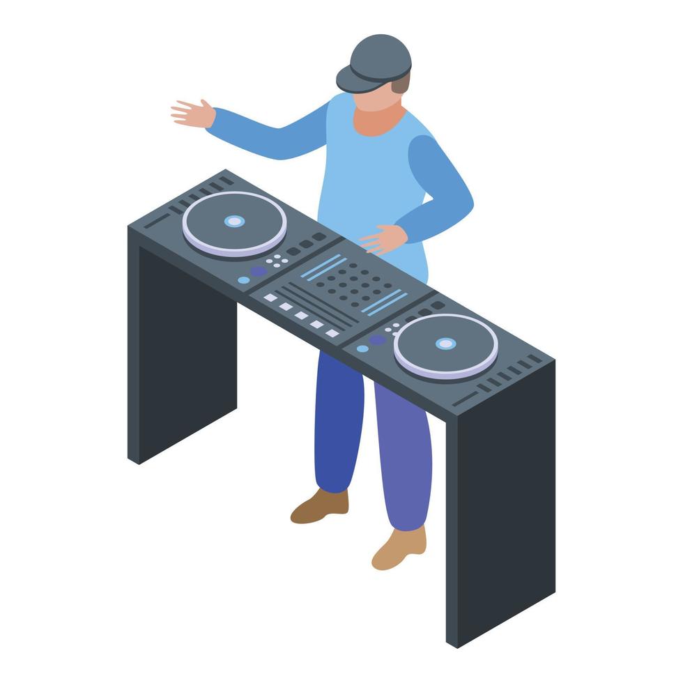 Dj man icon, isometric style vector