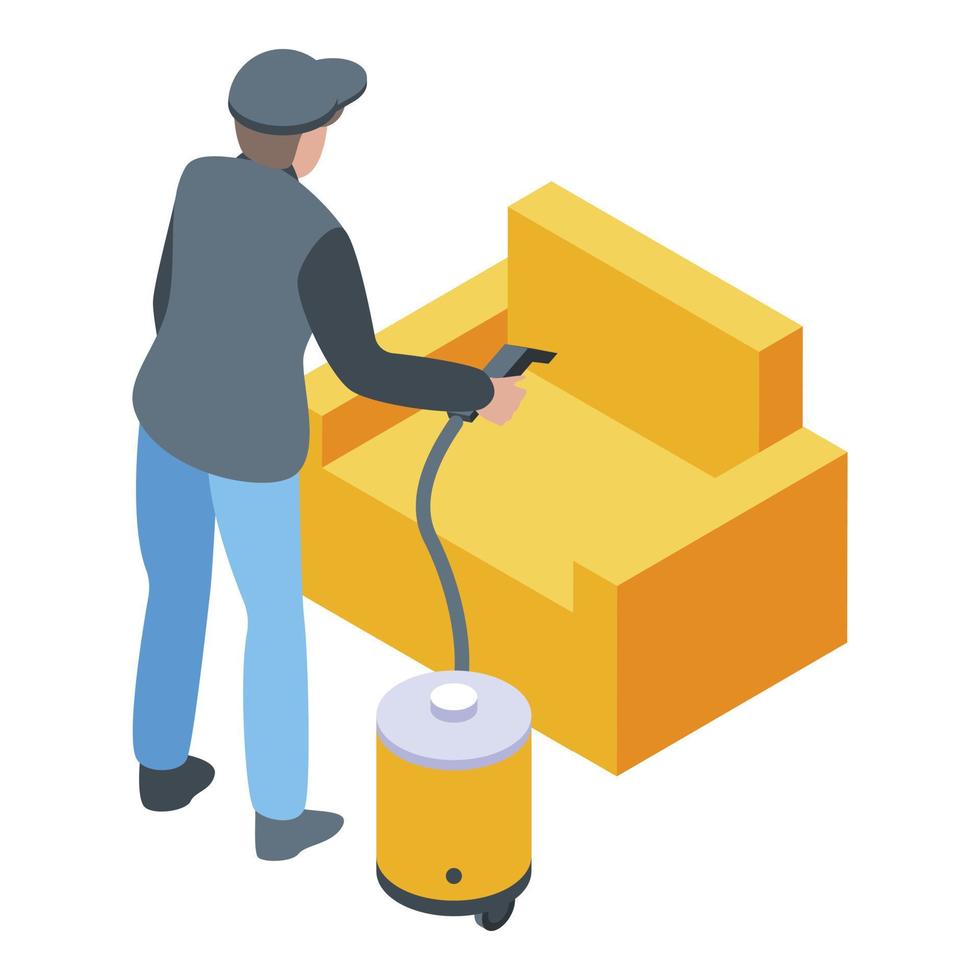 Man cleaning armchair icon, isometric style vector