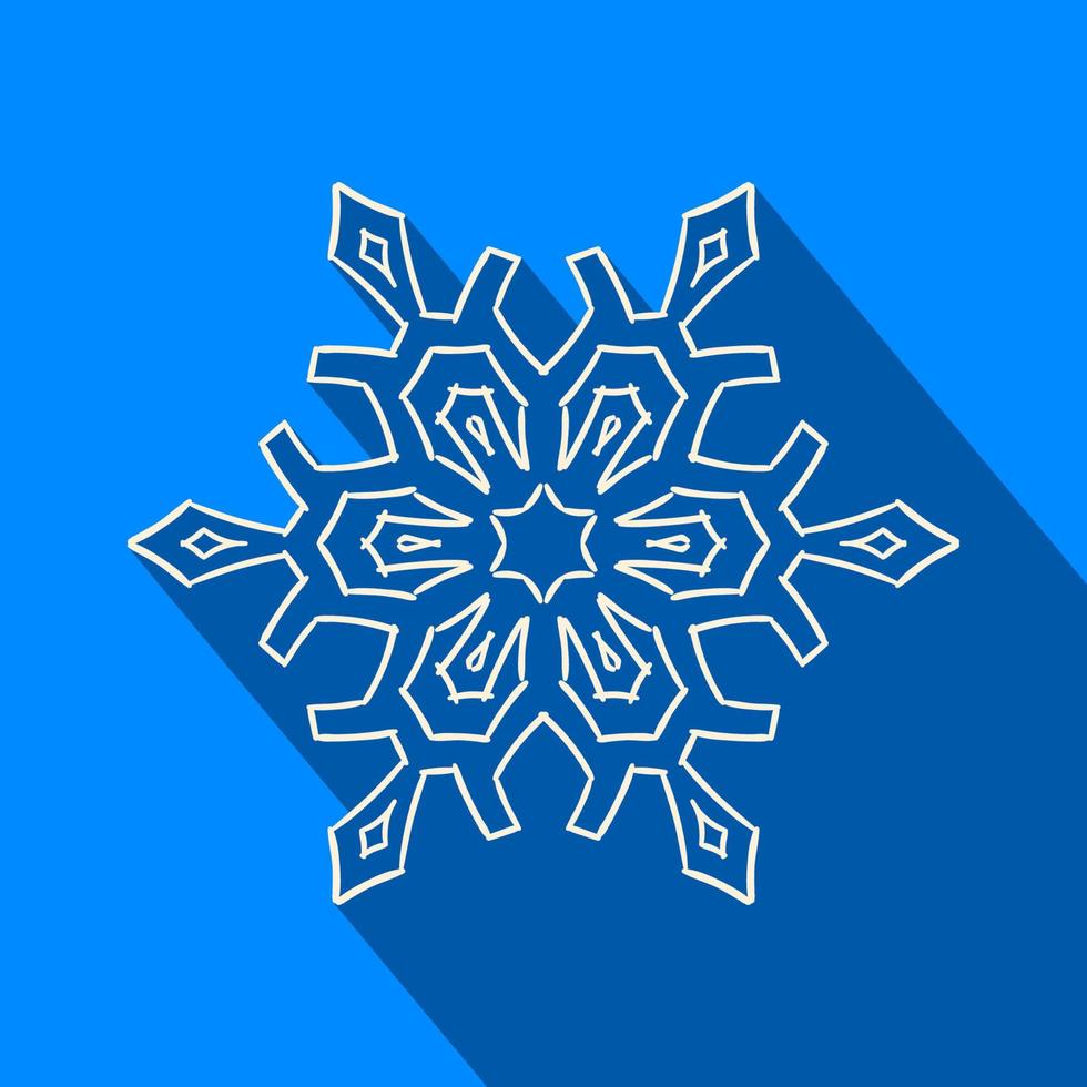 icono plano de copo de nieve de navidad de filigrana con sombra larga vector