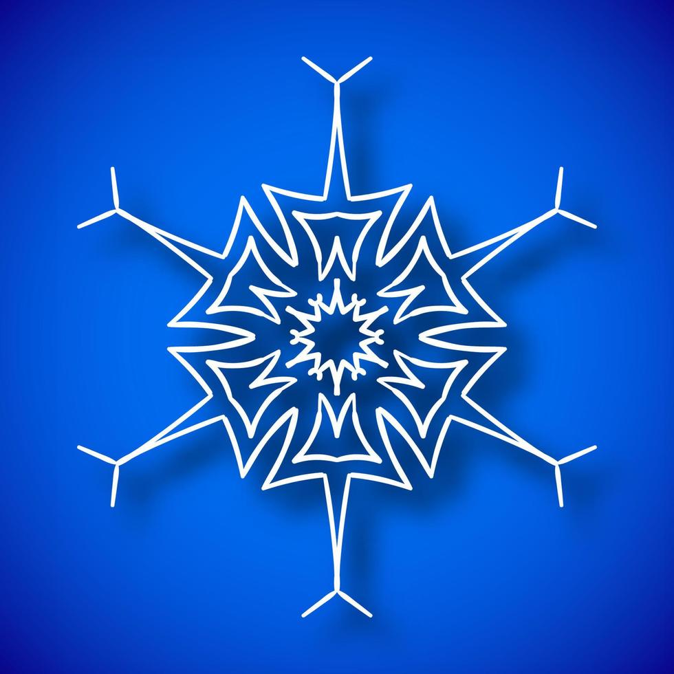 Beautiful snowflake with shadow on blue background vector