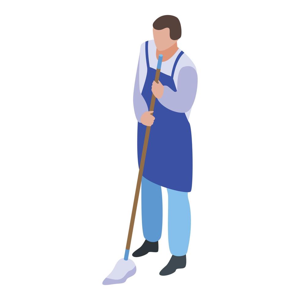 Man wash floor mop icon, isometric style vector