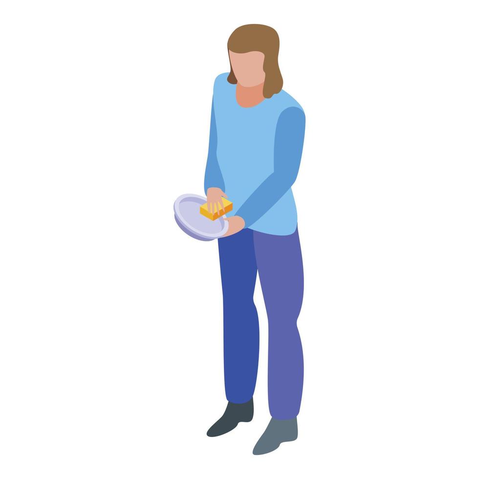 icono de mujer lavando platos, estilo isométrico vector