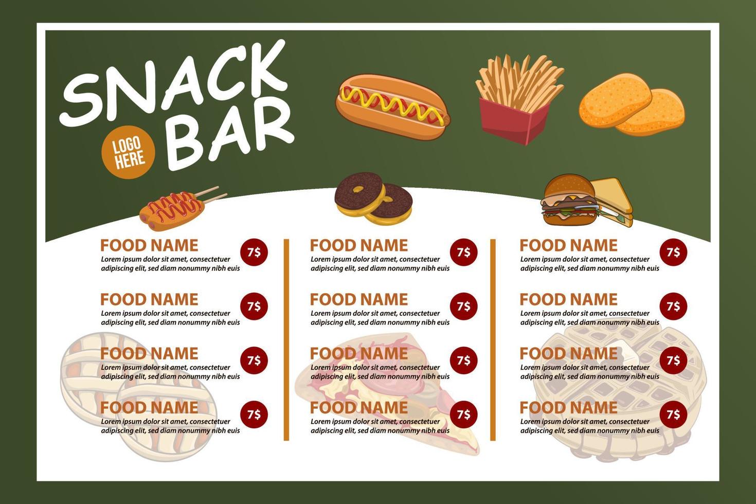 Restaurant Cafe menu, template design. Snack bar vector