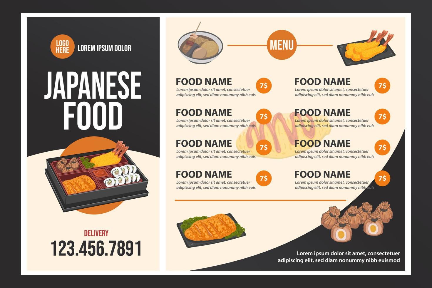 Restaurant Cafe menu, template design. Japanese Food vector