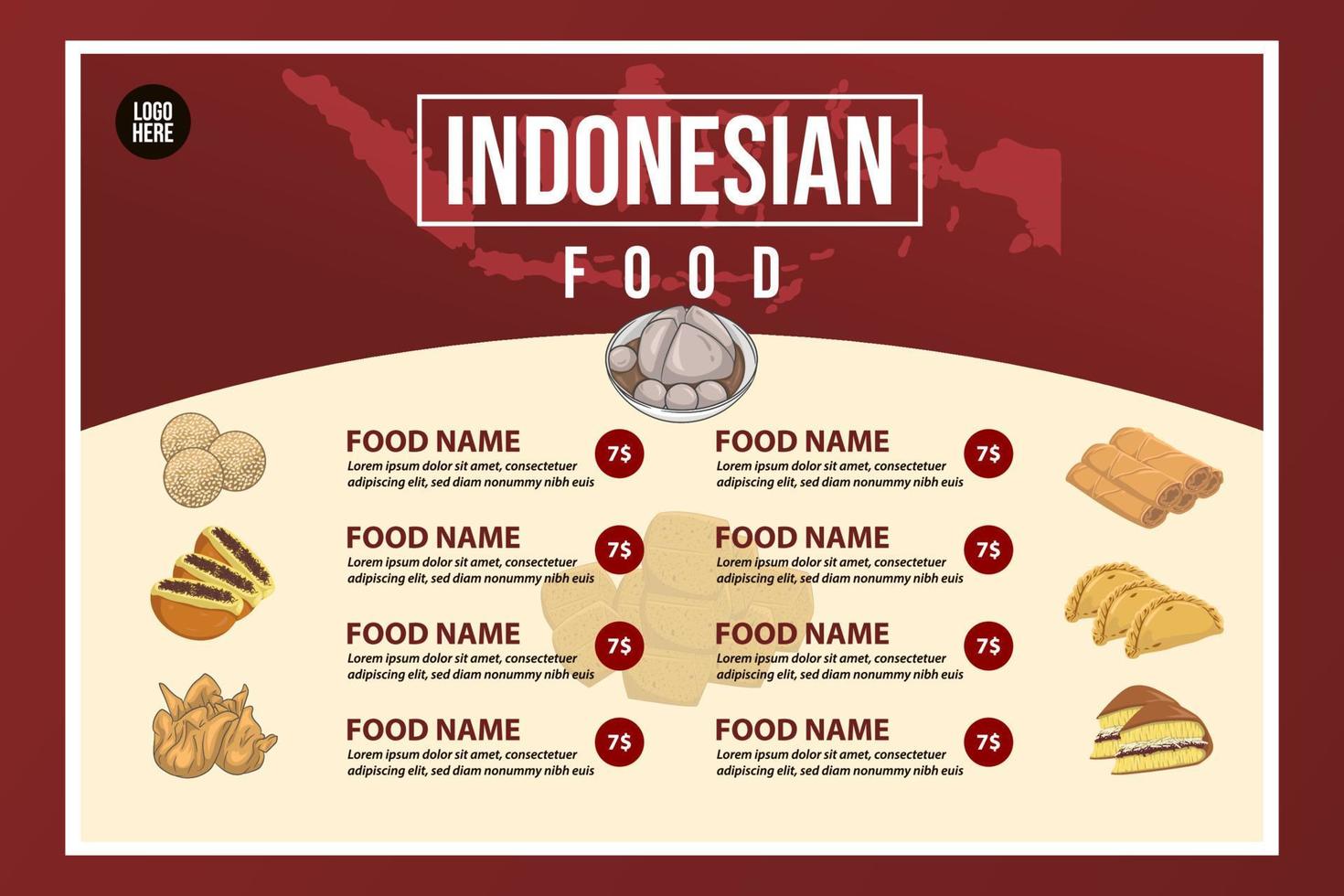 Restaurant Cafe menu, template design. Indonesian food vector
