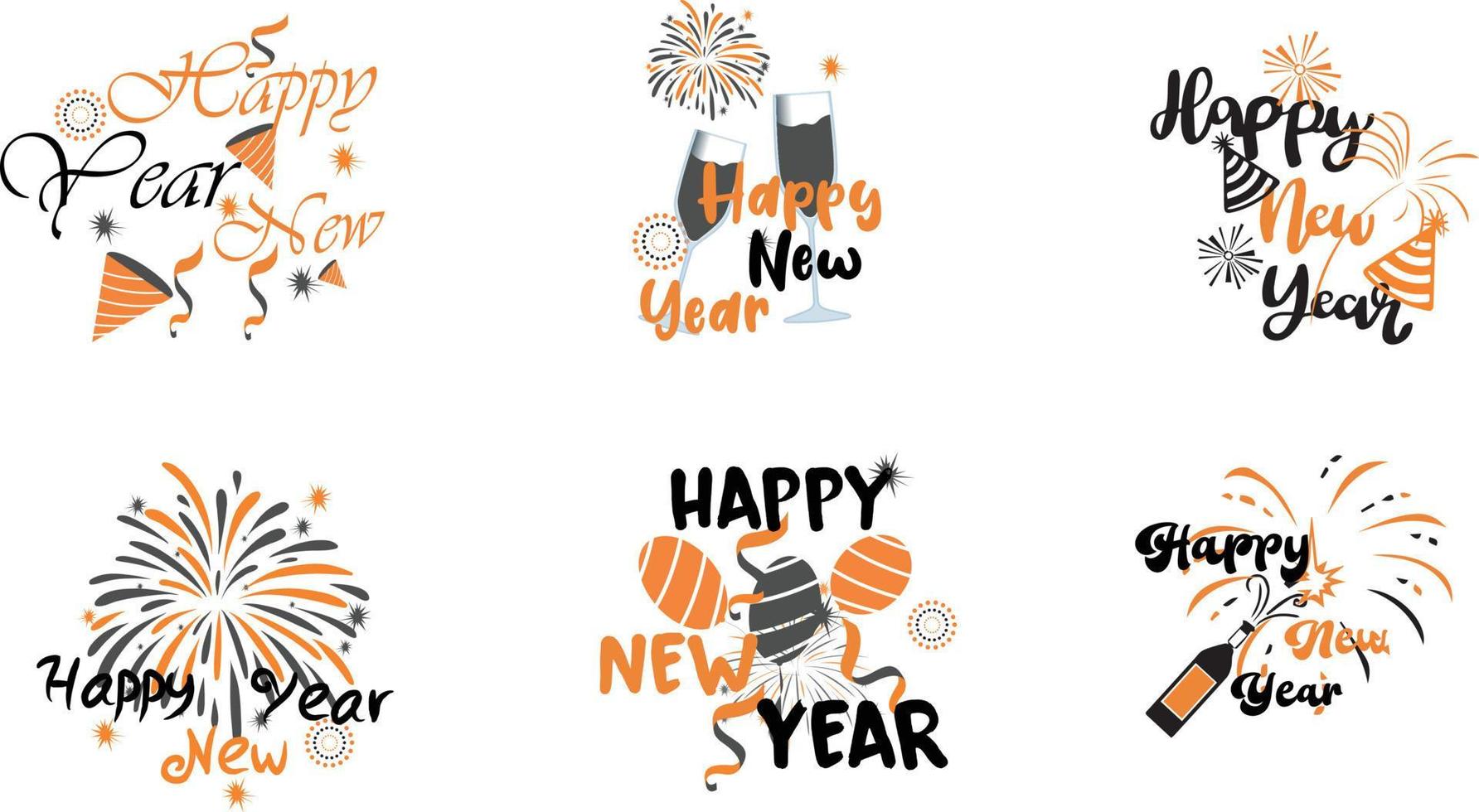 Happy new year  flat  labels collection vector