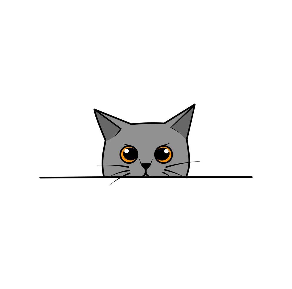 gato británico de pelo corto asomándose detrás de la ilustración de vector de pared