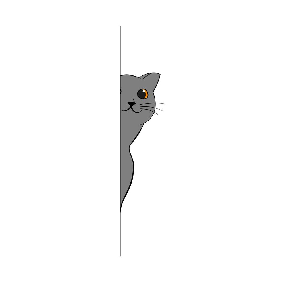 Britiish Shorthair Cat Peeking Out Behind Wall Vector Illustration