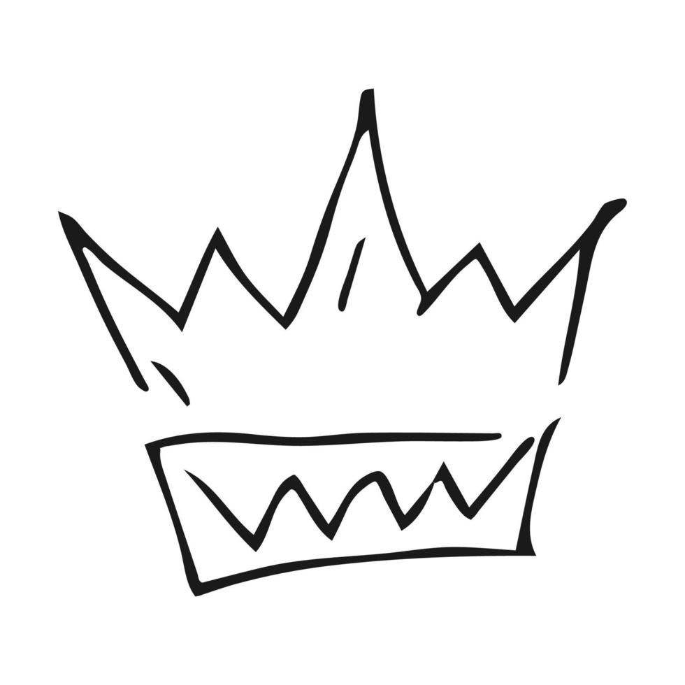 Hand drawn crown. Simple graffiti sketch queen or king crown. Royal imperial coronation and monarch symbol. Black brush doodle isolated on white background. Vector illustration.