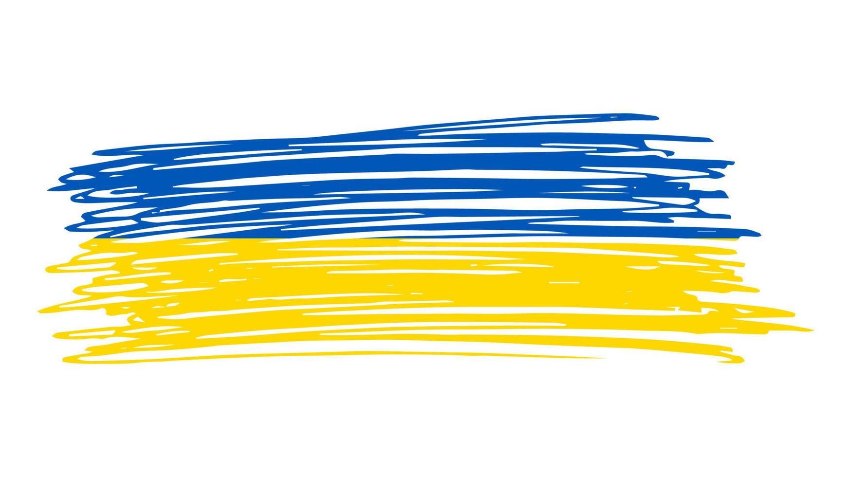Ukrainian national flag in grunge style. Drawn by pen flag of Ukraine. Vector illustration