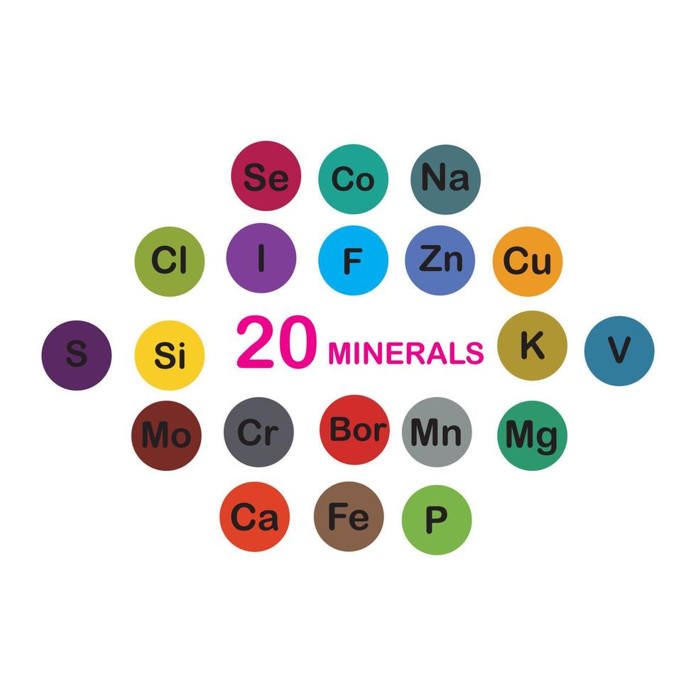 minerals microelements and macro elements, useful for human health. Fundamentals of healthy eating and healthy lifestyles. vector