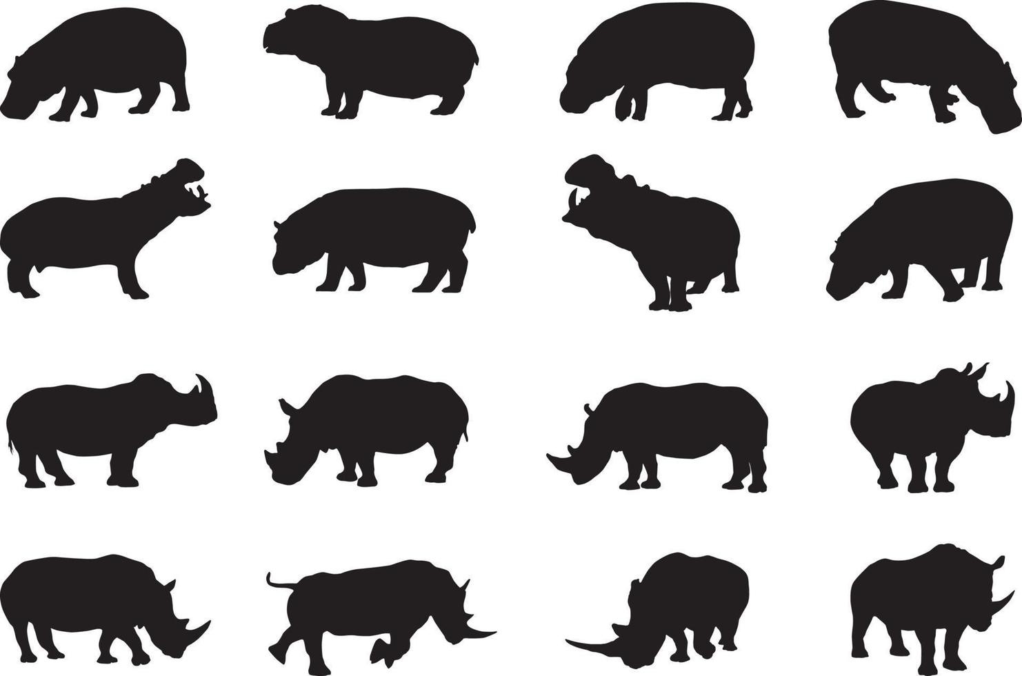 Rhino and hippo silhouette vector