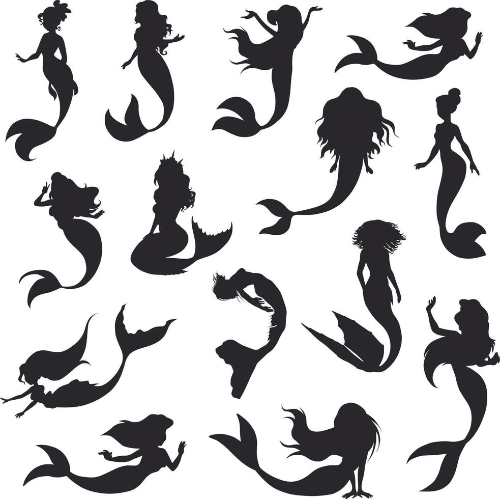 Mermaid sea animal clip art silhouette vector