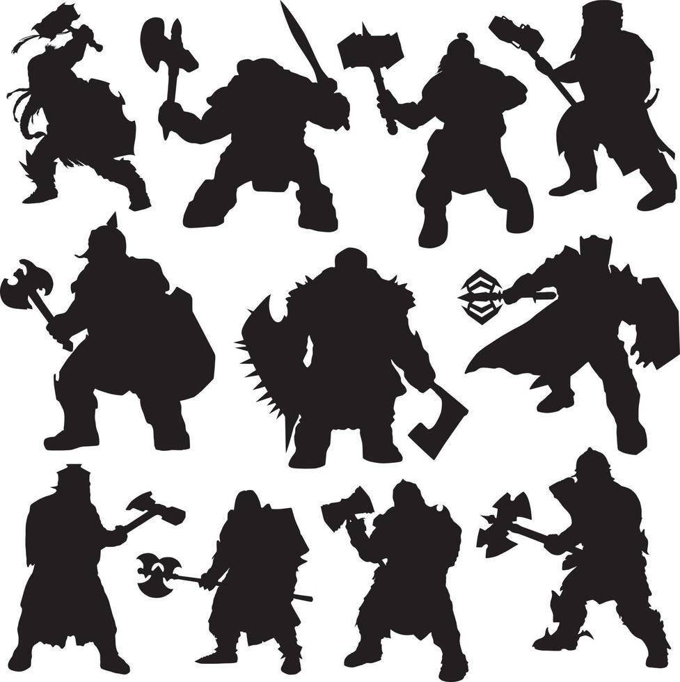 dwarf warrior silhouette vector