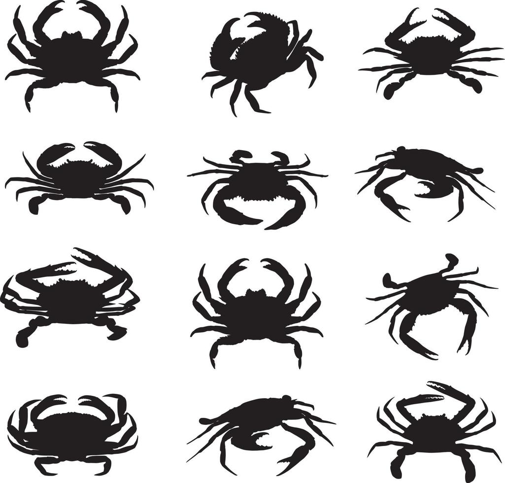 crab silhouette set vector