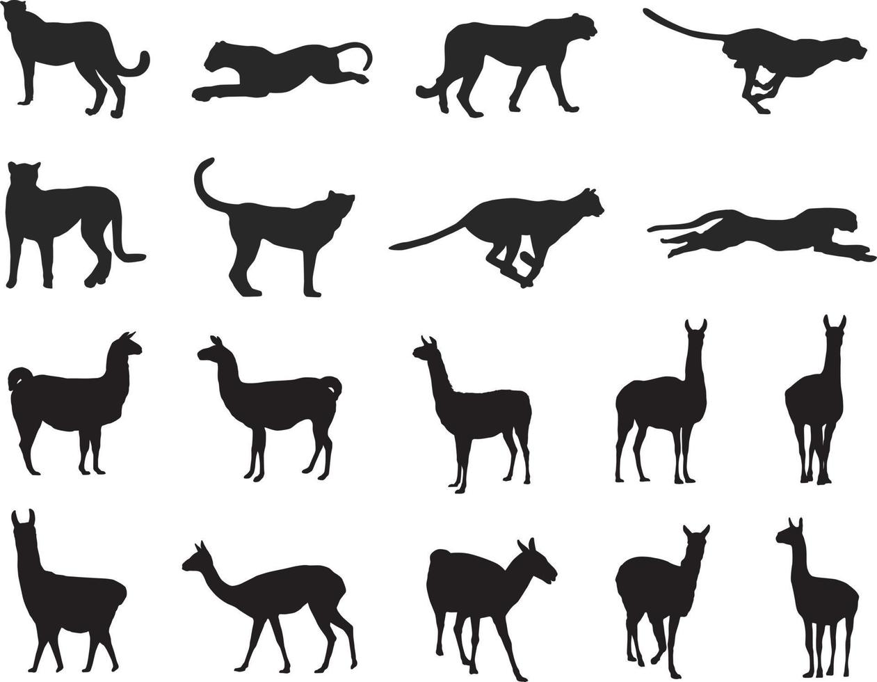 Cheetah and lama silhouette vector