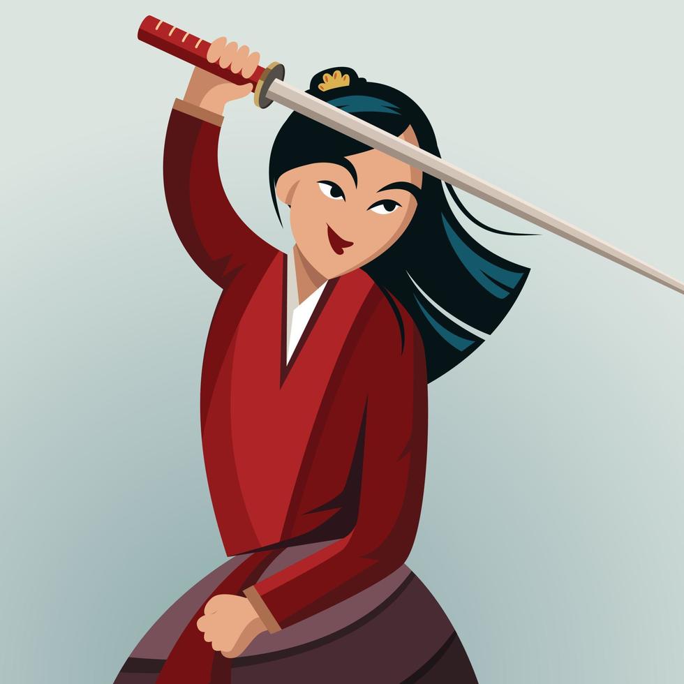 mulan personaje con espada vector