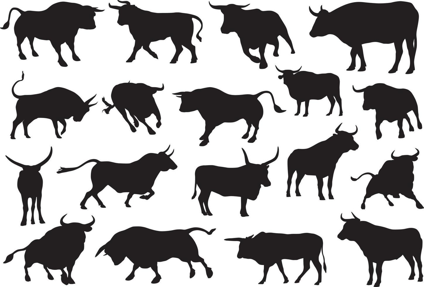 conjunto de silueta de toro vector