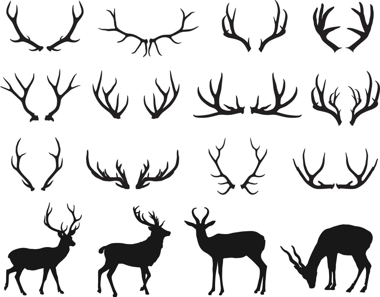 Deer antlers forest animal silhouette vector