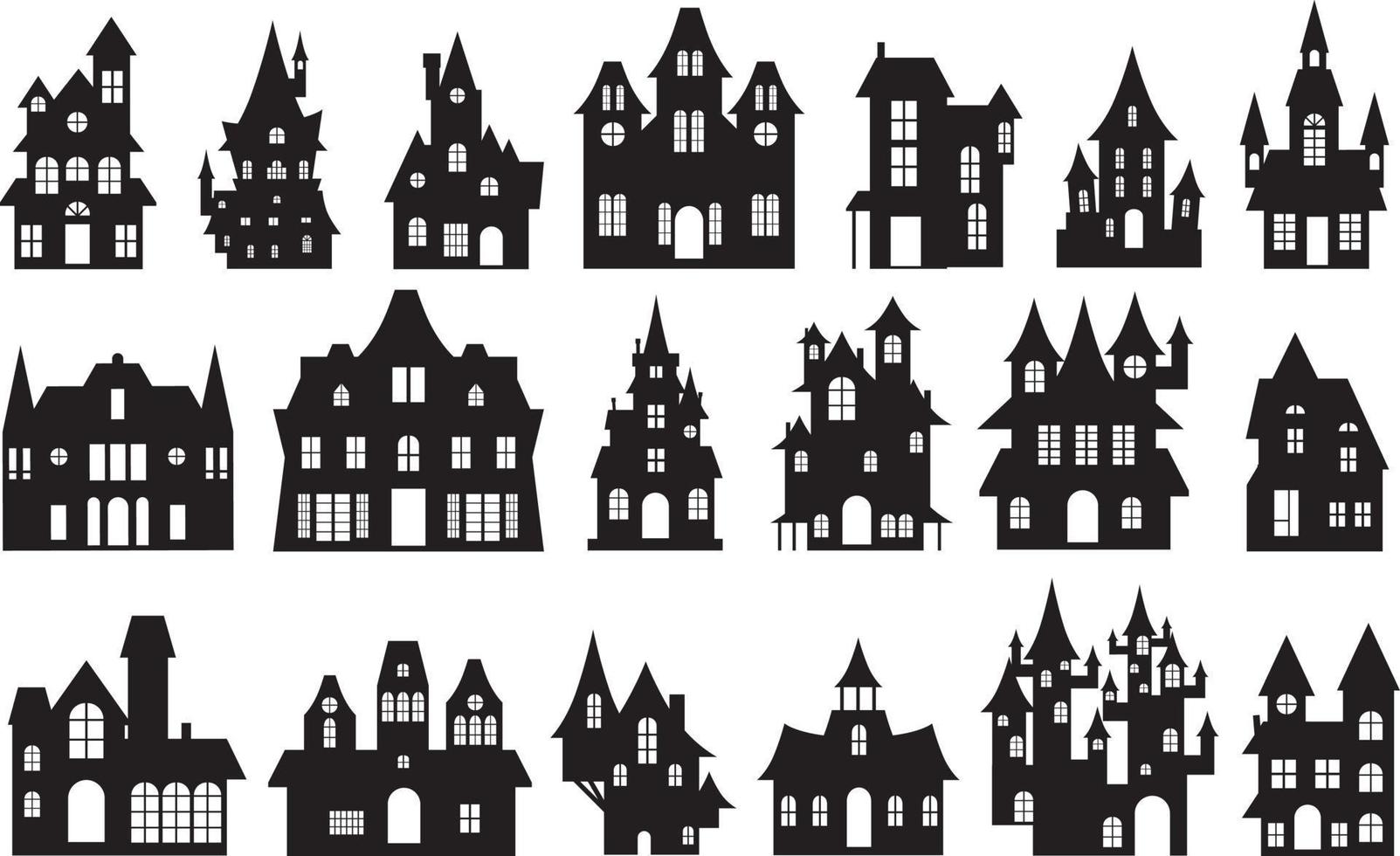 conjunto de silueta de casa embrujada de halloween vector