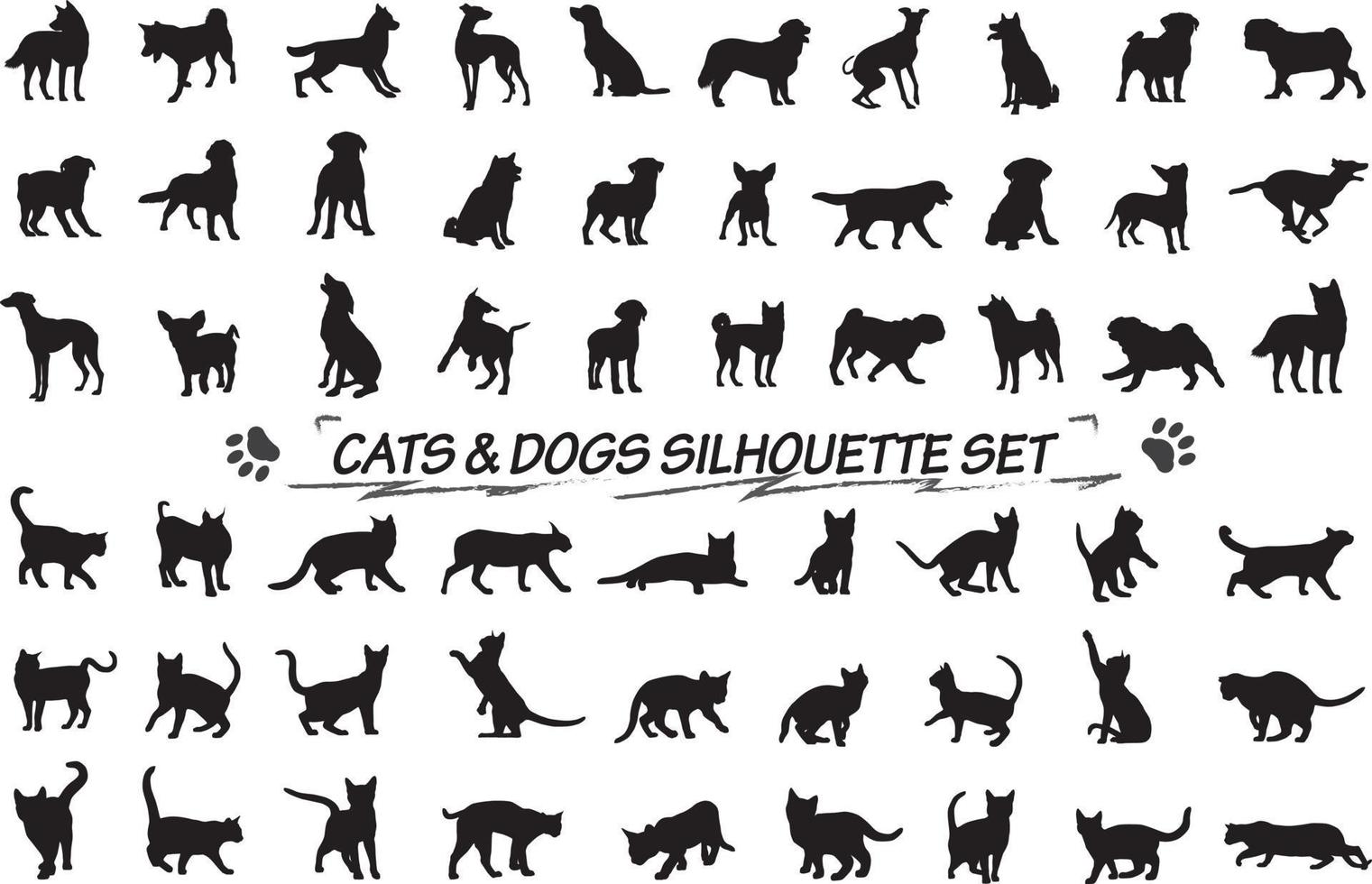 conjunto de silueta de perros y gatos vector