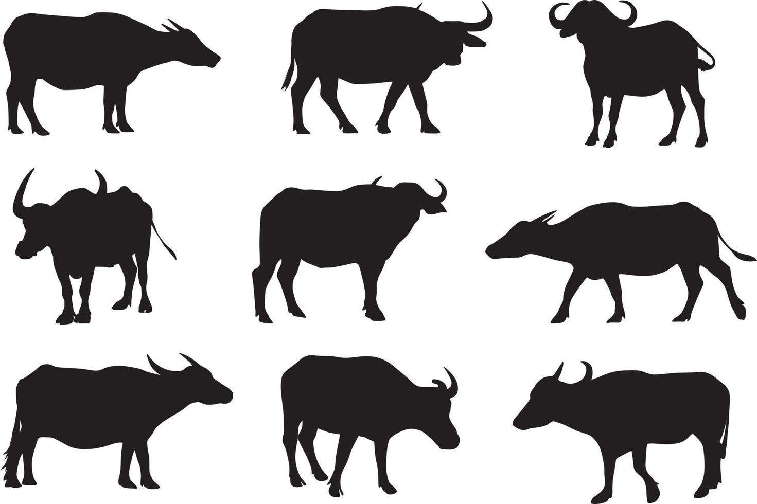 conjunto de silueta de búfalo vector