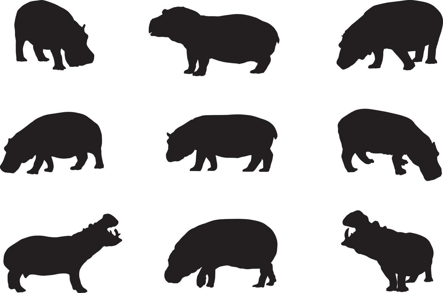 hippo silhouette set vector