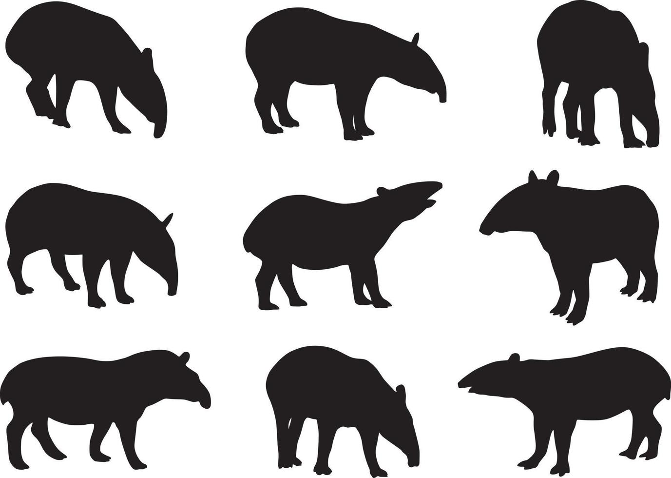 tapir silhouette set vector