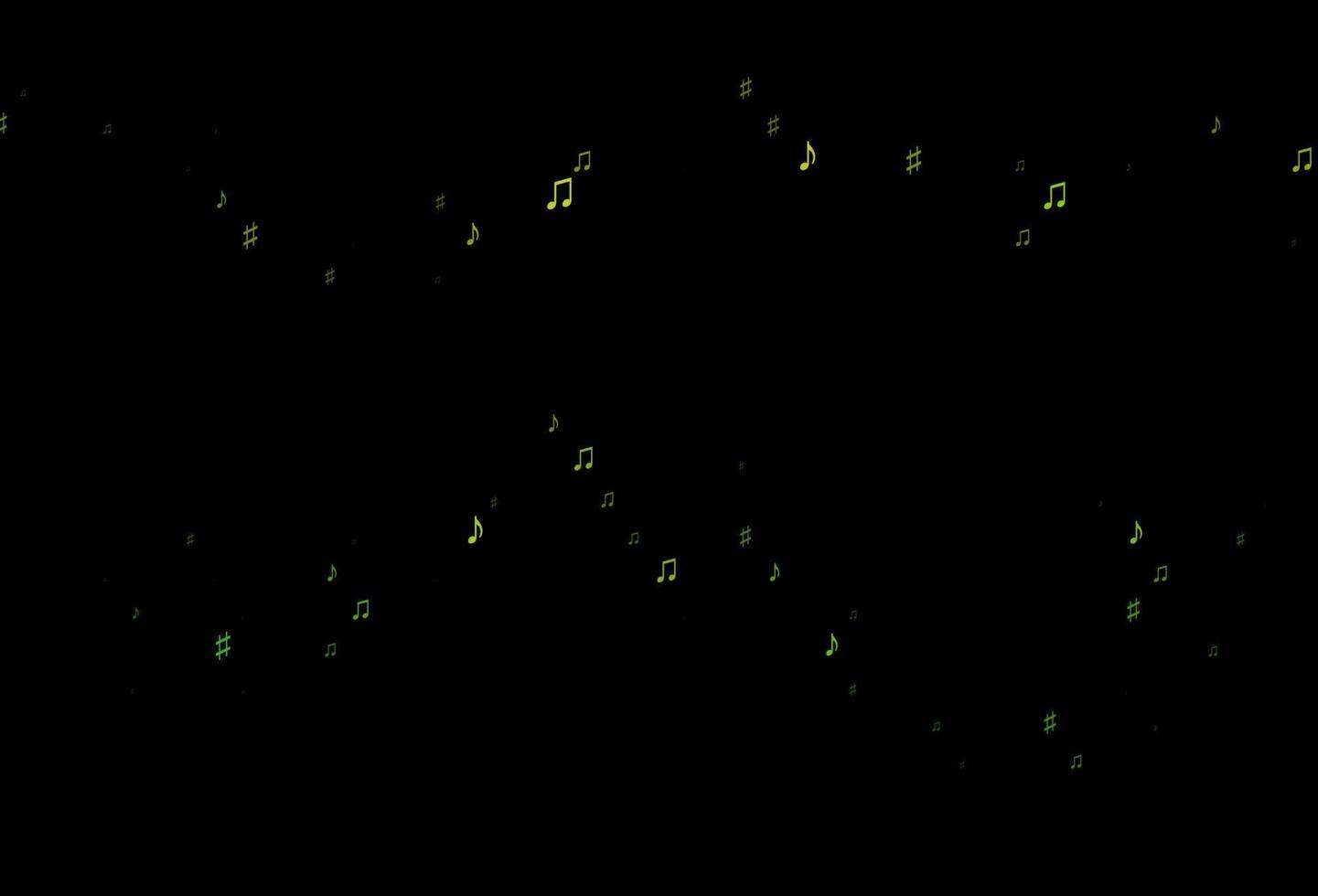 Dark Green vector background with music symbols.