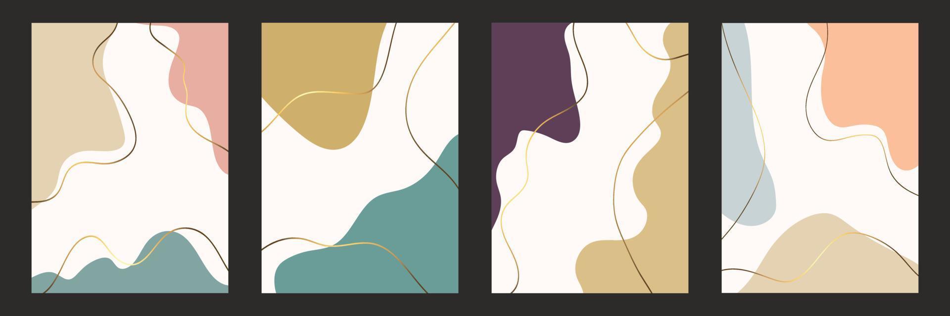 Abstract backgrounds isolated in frames. Abstract set. Pastel colors. Various abstract shapes. Smooth lines and shapes. Vector art