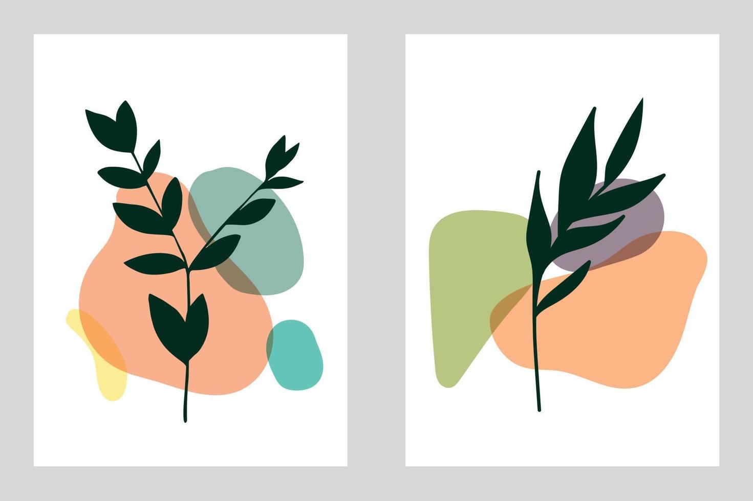 fondo abstracto con plantas y formas dibujadas a mano. elementos botánicos dibujados a mano. arte vectorial vector